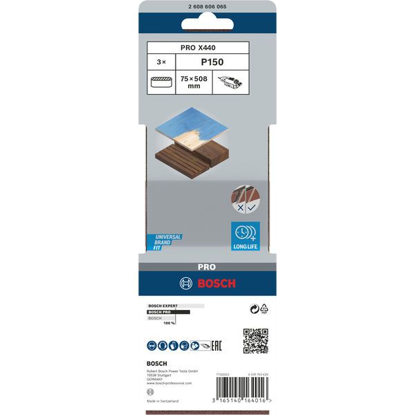 3-piece X440 sanding belt set 75 x 508 mm, 150 image 2