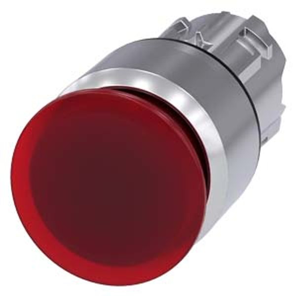 Mushroom pushbutton, illuminated, 22 mm, round, metal, high gloss, red, 30 mm image 1