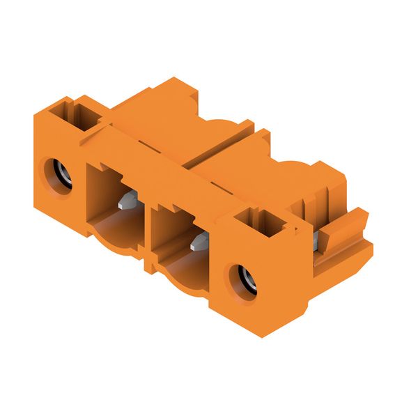 PCB plug-in connector, male header, Solder flange, THT solder connection, 7.62 mm, Number of poles: 2, 90°, Solder pin length (l): 3.2 mm, tinned, orange, Box image 2