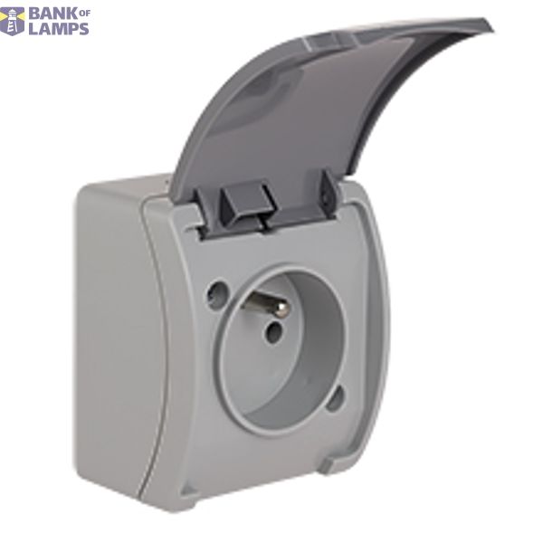 VG-1 Koala Single Socket with earthing contact (2P+Z) surface mounted IP44 gray with graphite flap VG 161-08 image 1