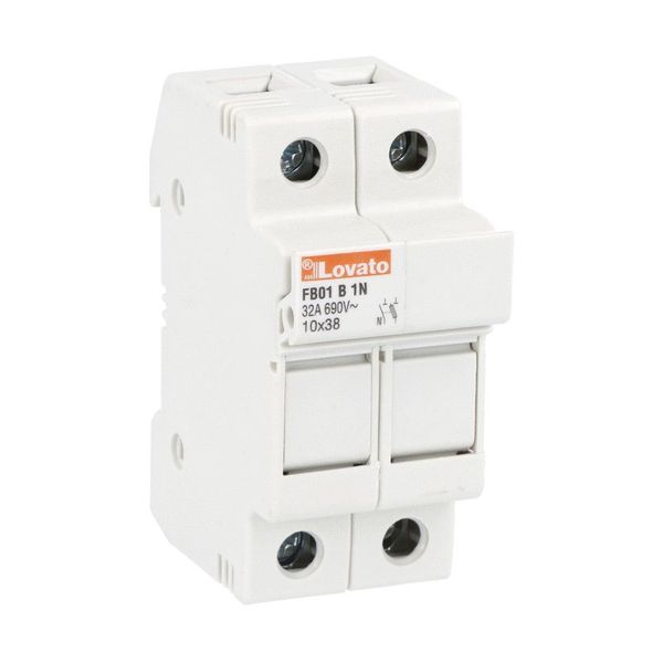 Fuse holder, for 10X38mm fuses. 32A rated current at 690VAC, 1P+N. Without status indicator. 2 modules image 1