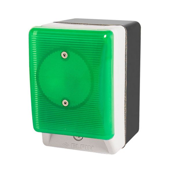 Palm switch, illuminated, momentary, green mushroom button, with enclosure image 1