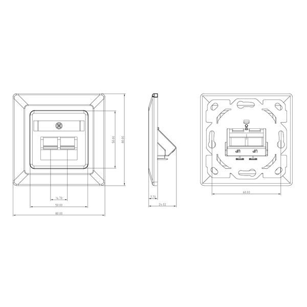 Outlet empty for 2 modules (SFB), 80x80mm, angled, RAL9010 image 4
