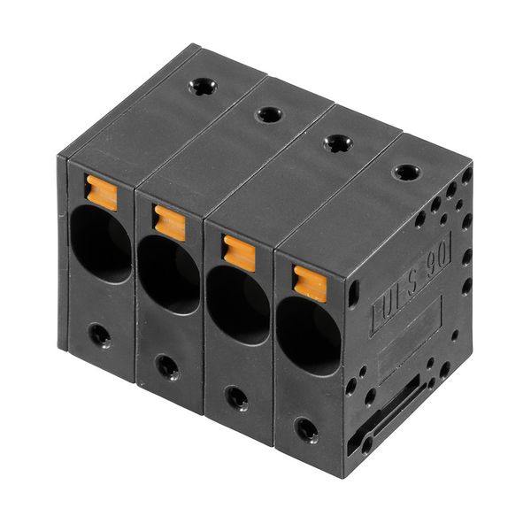 Printed circuit board terminals, 10.00 mm, Number of poles: 5, 90°, Solder pin length (l): 5 mm, black, PUSH IN without actuator, Clamping range, max. : 16 mm², Box image 1