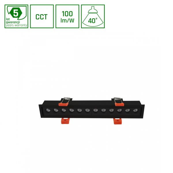 GRID S OPRAWA NATYNKOWA 12W CCT 230V 40st IP20 232x34x60mm CZARNY 5 LAT GW. SPECTRUM image 1