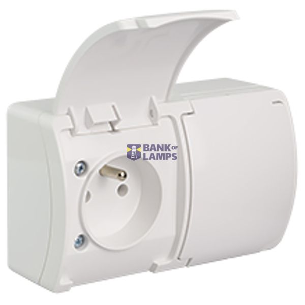 VG-2 Koala Double Socket with earthing contact (2x2P+Z) surface mounted IP44 white with white flap VG 162-01 image 1