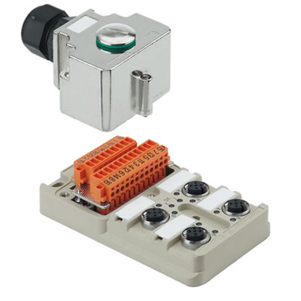 Hood version with M20 outlet, M12, 30 V, A-coded, LED: Yes, LED initiator: Yes, Wiring type: PNP image 1
