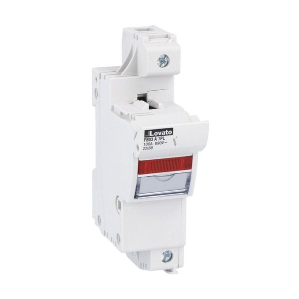 Fuse holder UL recognized and CSA certified, for 22X58mm fuses. 100A/125A rated current at 690VAC, 1P. With status indicator. 1 module image 1