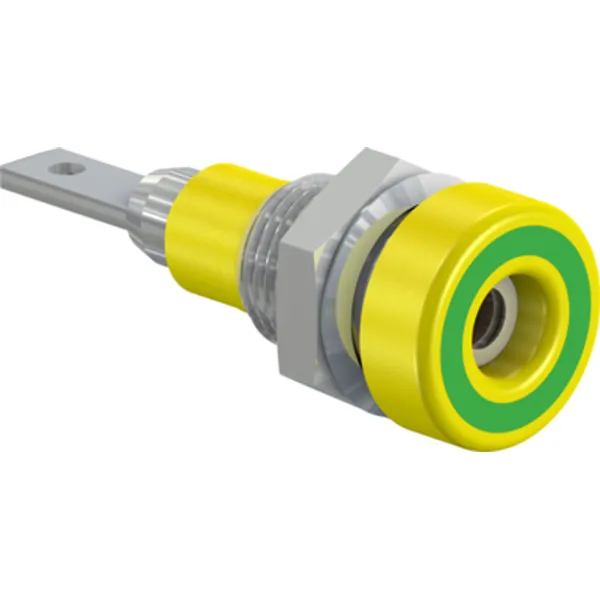 2 mm socket, flat plug connection, mounting Ø 6.4 mm, yellow/green, 23.0060-20 image 1