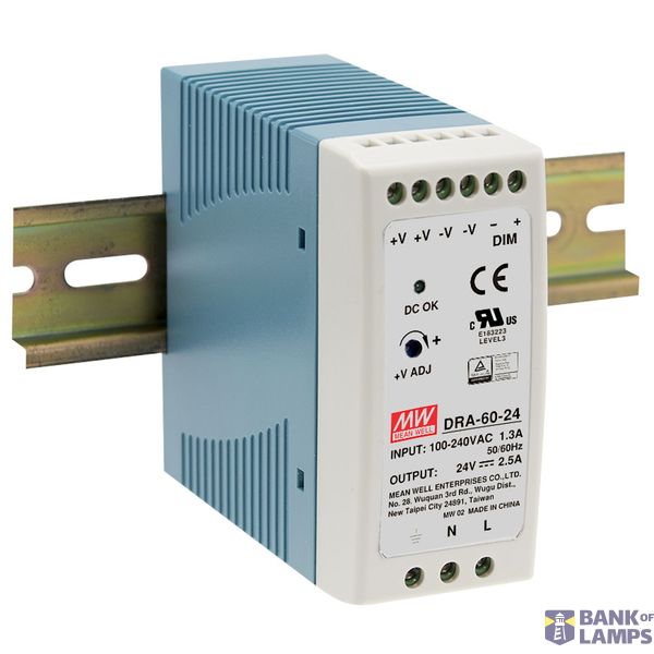 DRC-40B DIN rail power supply, 40W, 27.6/27.6V, MEAN WELL image 1