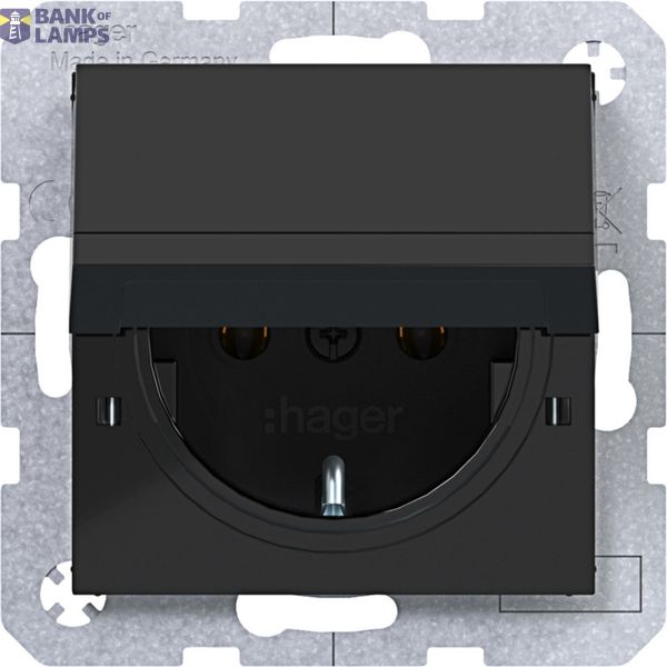 SCHUKO wall socket, locking pin, plug-in, A.x/C.x, black glazing image 1