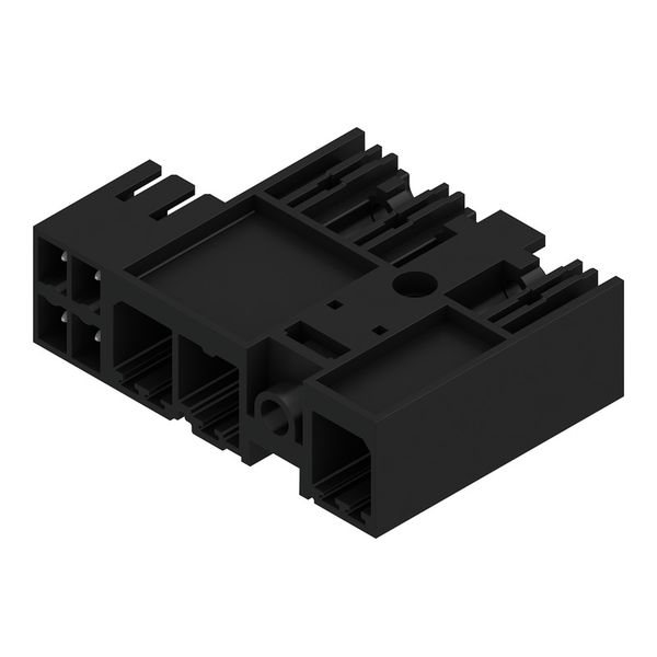 PCB plug-in connector, male header, closed side, Middle screw flange, THT solder connection, 7.62 mm, Number of poles: 3, 270°, Solder pin length (l): 3.5 mm, tinned, black, Box image 4