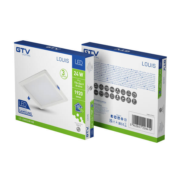 LED luminaire LOUIS, 24 W, 1920 lm, 4000K, AC176-264V, IP54, 120°, recessed, square (SAMSUNG LED) image 2