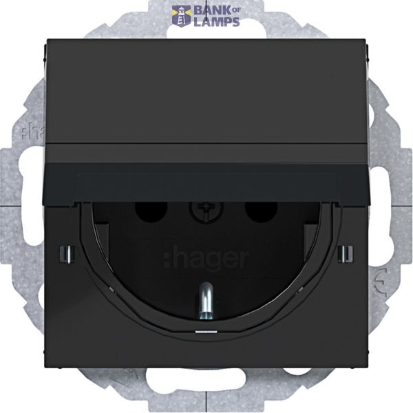 SCHUKO wall socket, locking pin, variable 45°, A.x/C.x black glass image 1