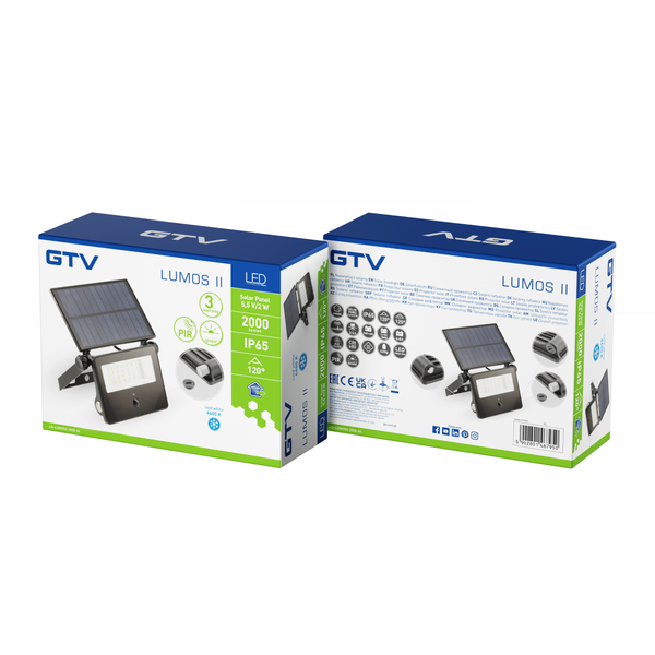 LED solar floodlight with motion sensor LUMOS II, 2000 lm, 6400K, 2600 mAh replaceable, IP65, black image 2