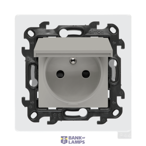 SOON ON SALE, single socket outlet with earthing for IP44 version with frame seal, with shutters, (module), Simon 24, IP44, 16A, cashmere image 1