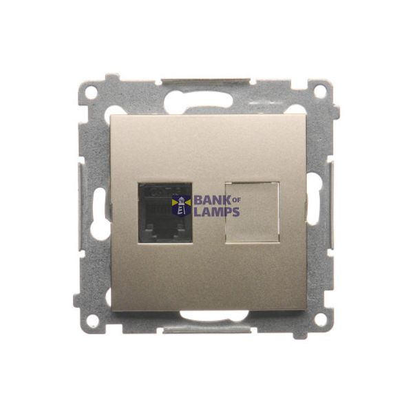 RJ12 single telephone socket, (module), Gold matt, metalic image 1