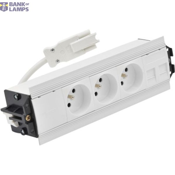 Indesk 3x250V typ E sockets + 2xRJ45 plate with Keystone mounting; Wieland quick connector; white image 1