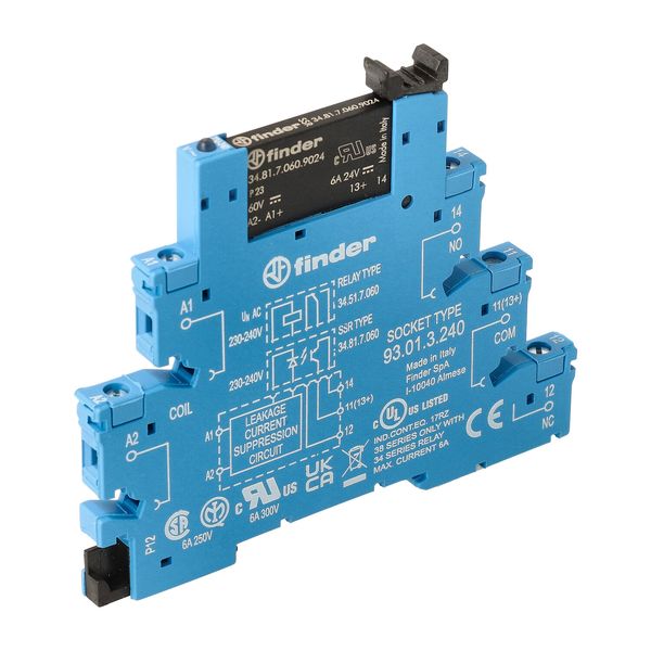 Rel. interface SSR screw 6,2mm.In.240VAC 1NO Out.6A/24VDC (38.81.3.240.9024) image 4