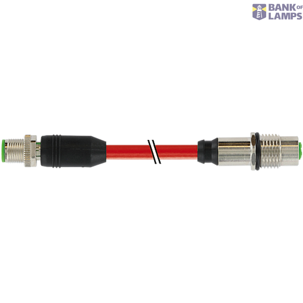 M12 male 0° / M12 fem. recept. D-cod. rear PUR 1x4xAWG22 gn 2.0m image 2