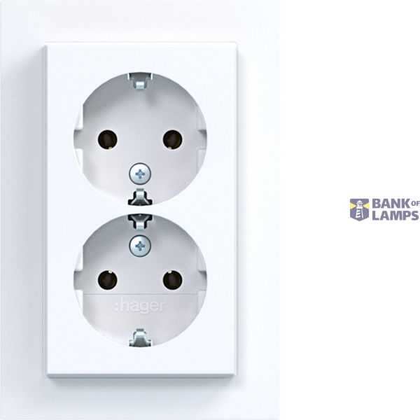 Double SCHUKO wall socket, tall, A.1, light white glossy image 1