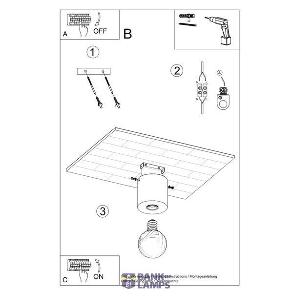 SALGADO BETON CEILING LIGHT E27 1X60W IP20 image 4