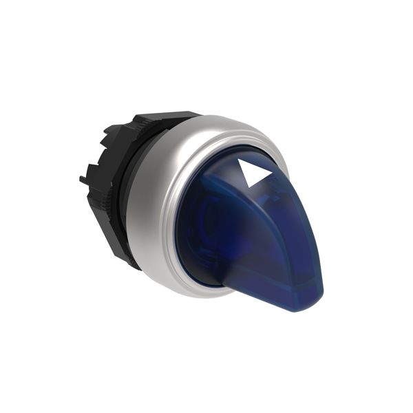 Illuminated selector switch actuator Ø22mm Platinum series chromed plastic, 3 position, 1 - 0 < 2. Blue image 1