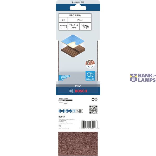 3-piece X440 sanding belt set 75 x 610 mm, 80 image 2