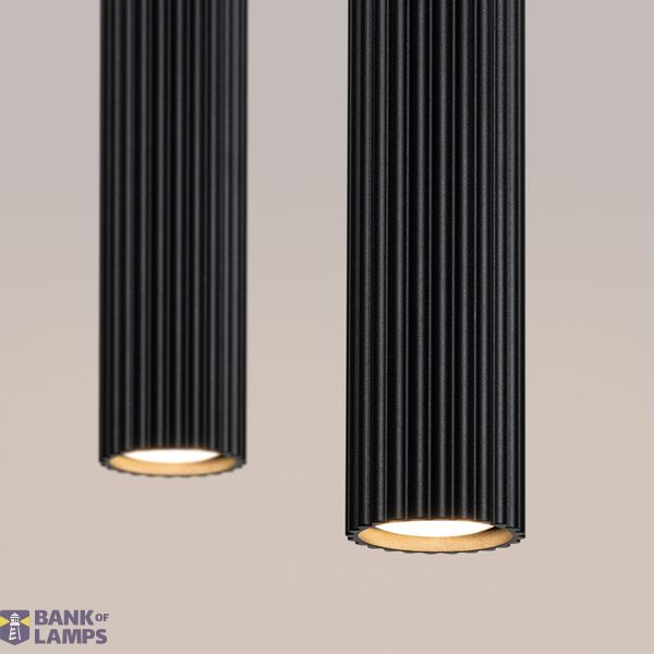 HANGING LAMP WITH TWO HANGERS AND BLACK GROOVED LAMPSHADES, CARBON SERIES image 3