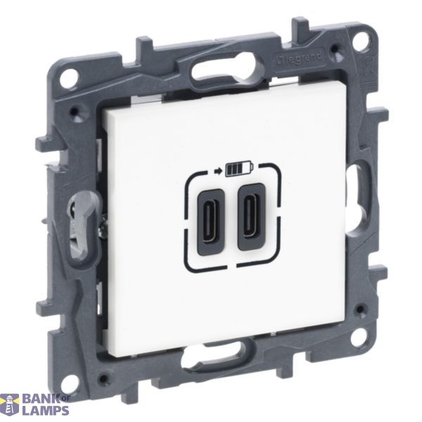 DOUBLE USB CHARGER TYPE C WHITE image 1