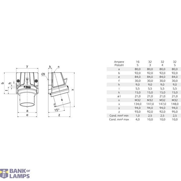 TCD 6h 32A 5P 400V IP44 92x94 QC IQ Opb image 4