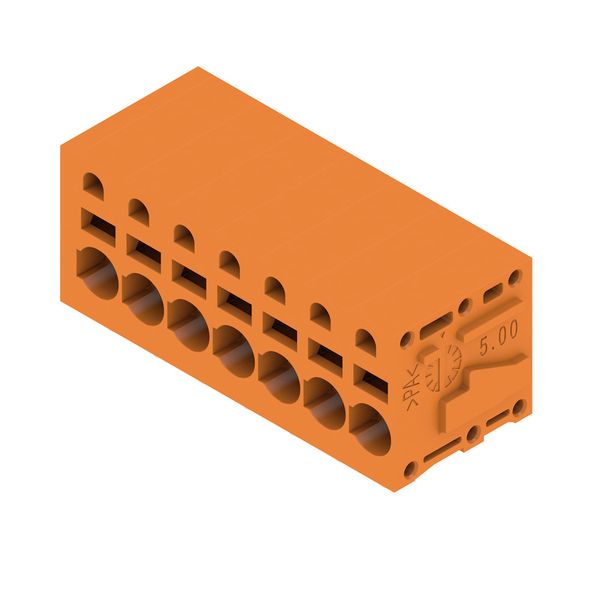 Printed circuit board terminals, 5.00 mm, Number of poles: 7, 90°, Solder pin length (l): 3.5 mm, tinned, orange, PUSH IN without actuator, Clamping range, max. : 2.5 mm², Box image 4