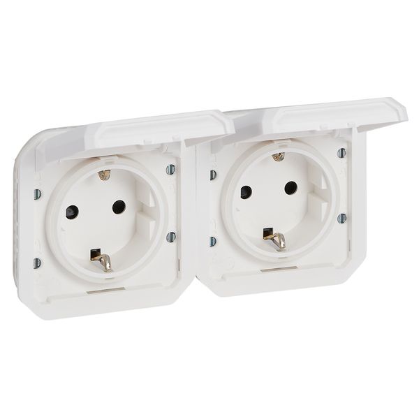 PLEXO 2 GANG PREWIRED HORIZONTAL GERMAN STD SOCKET OUTLET - WHITE - MECHANISM image 1