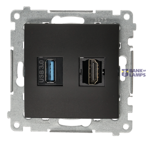 HDMI 1.4 socket + USB 3.0 computer socket, black matt, HDMI Standard: HDMI 1.4 image 1