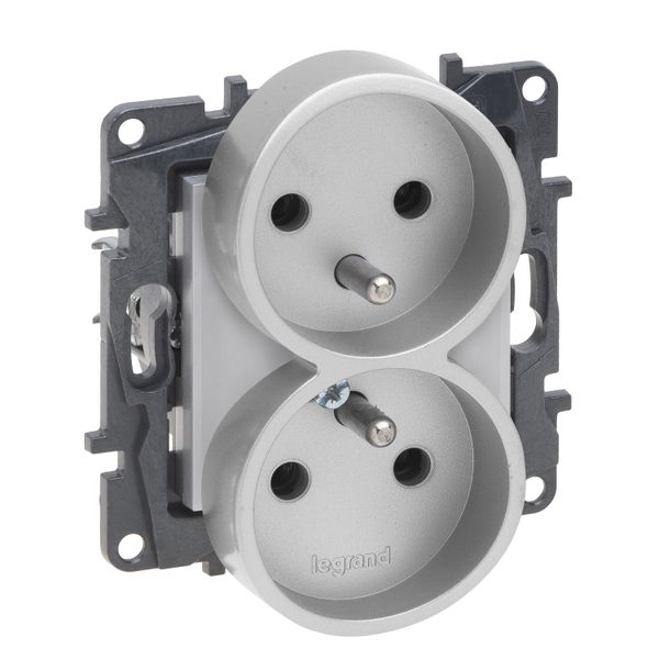 2X2P+E FRENCH SOCKET WITH SHUTTERS SCREW TERMINALS ALUMINIUM image 1