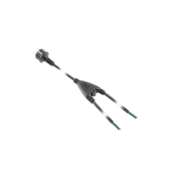 Power cable splitter (double) with Euro plug, rubber, 2 m, 3x1mm2, black image 1