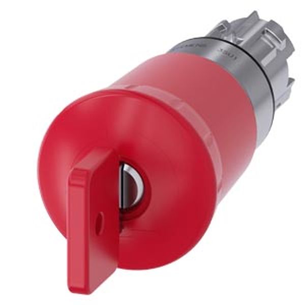 EMERGENCY-STOP mushroom pushbutton, 22 mm, round, metal, shiny, red, 40 mm, with O.M.R. lock, lock image 1