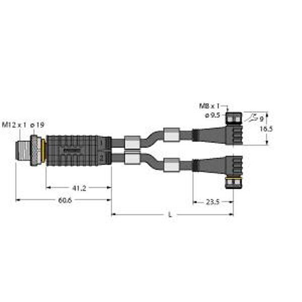 2-Way Splitter Y-Splitter with Cable, Male M12 × 1 - 2x Female M8 × 1   VBRS4.4-2PKW3M-2/2/TXL image 1