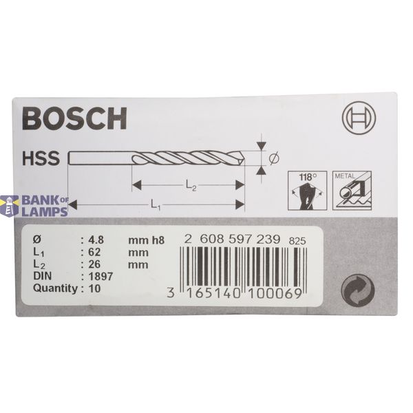 Stub drill bits, HSS-R, DIN 1897 4,8 x 26 x 62 mm 10 pcs. image 2