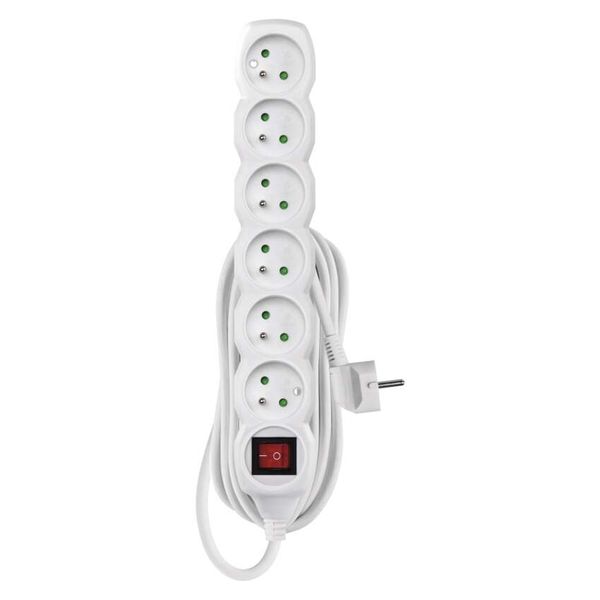 Extension Cord 5 m / 6 sockets / switch / white / PVC / 1 mm2 image 1