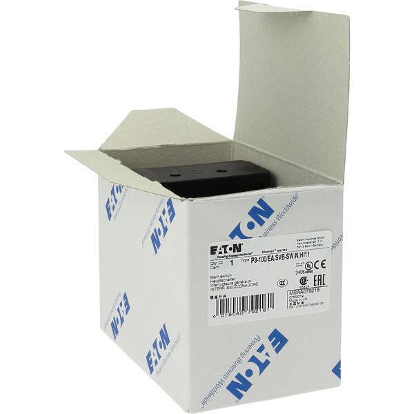 P3-100/EA/SVB-SW/N/HI11 Main switch, P3, 100 A, flush mounting, 3 pole + N, 1 N/O, 1 N/C, STOP function, With black rotary handle and locking ring, Lockable in the 0 (Off) po image 29