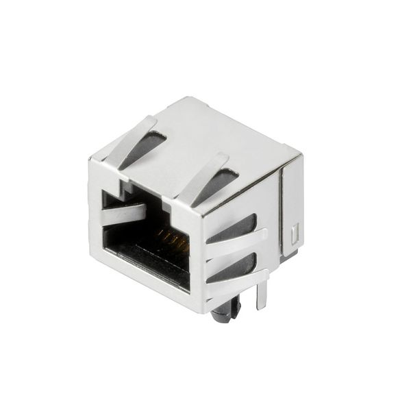 PCB plug-in connector, RJ45 jacks, Cat. 5 , THT solder connection, 90°, Latch option: top, Shield tabs: 6 tabs, 30...80 µ" Ni / ≥ 30 µ" Au , LED: No, Number of poles: 8, Tray (manual assembly) image 1
