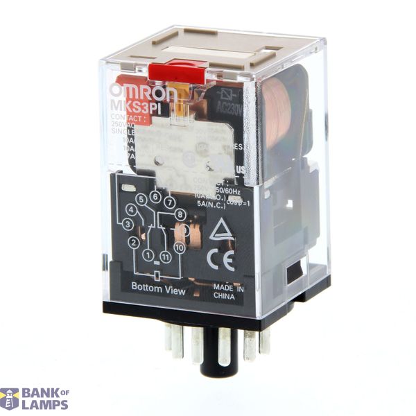 Relay, plug-in, 11-pin, 3PDT, 10 A, mech indicator, test button MKSN8443R image 3