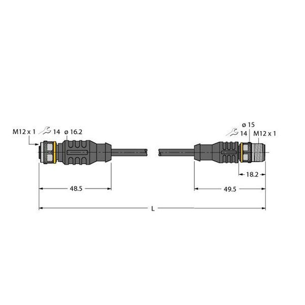 Actuator and Sensor Cable, PUR Extension Cable   RKC4.4T-P7X3.2-0.3-RSC4.4T/TXL image 1