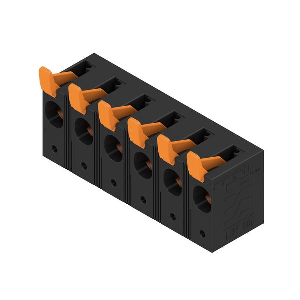 Printed circuit board terminals, 15.00 mm, Number of poles: 6, 90°, Solder pin length (l): 5 mm, black, PUSH IN with actuator, Clamping range, max. : 16 mm², Box image 4