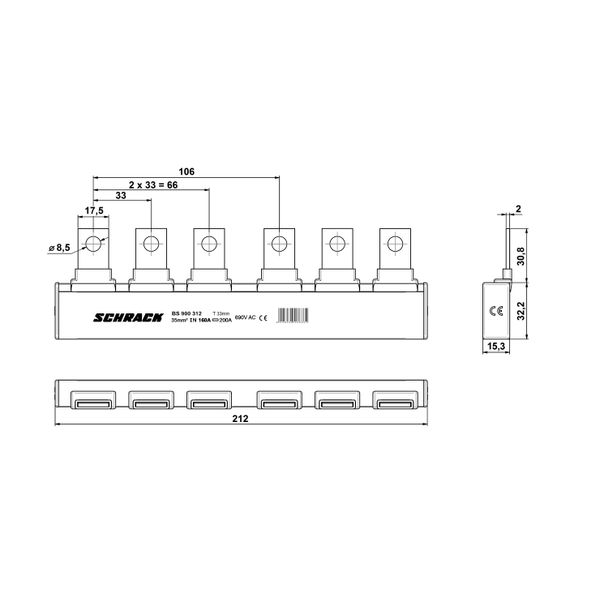 ARROW II-busbar 2x00 for 3-pole fuse switch (The price is shown without markup on metals. Request a quote for accurate information) image 2