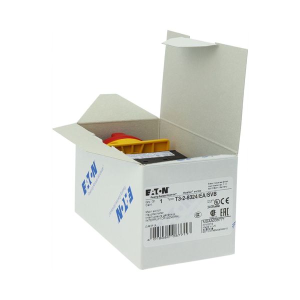T3-2-8324/EA/SVB Main switch, T3, 32 A, flush mounting, 2 contact unit(s), 4 pole, Emergency switching off function, With red rotary handle and yellow locking ring image 23
