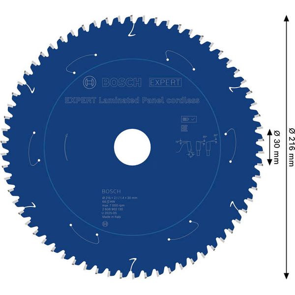 Expert for Laminated Panel Circular Saw Blade for Cordless Saws 216x2.1/1.4x30 T66 image 1