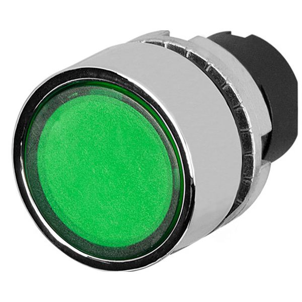 Guarded push-button, illuminated, green, metal image 1
