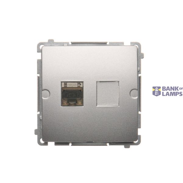Single shielded computer socket RJ45 category 6 with anti-dust cover, (module), Silver matt, metalic image 1
